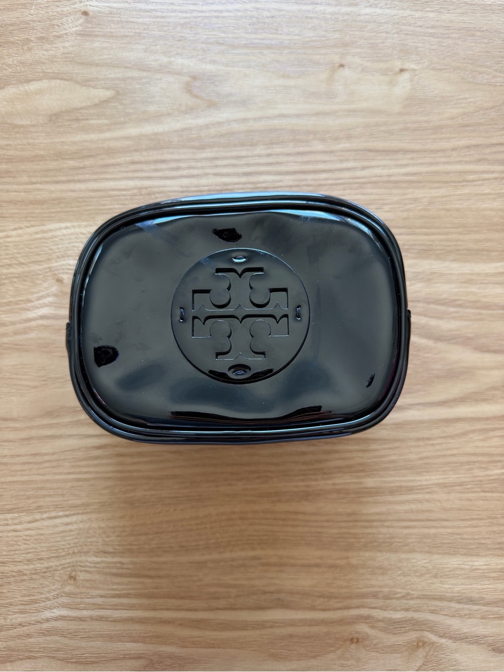 Tory Burch Glossy Black Patent Logo Pouch